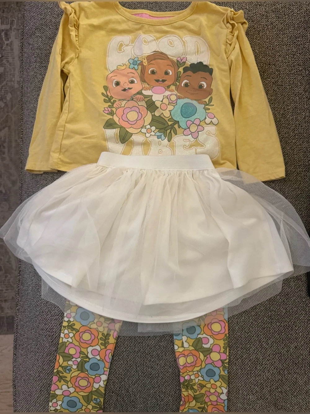 Kids CoComelon Yellow Top and White Tulle Skirt Matching Set